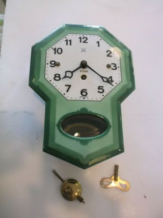 Rare Antique Vintage Germany Enameled Wall Clock Wintermantel Key Wind