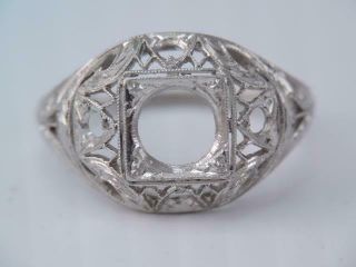 Antique Art Deco Solid Platinum Filigree Diamond Ring Setting Large