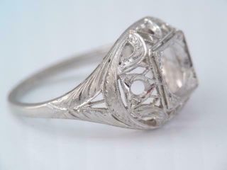 ANTIQUE Art Deco SOLID PLATINUM FILIGREE DIAMOND RING SETTING LARGE 2