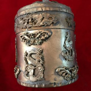 Antique Dragon - Grain Relief Box Made Of Ancient Chinese Brass.