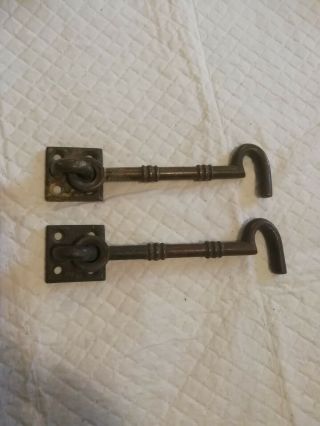 2 X Old Brass Gate/door/cupboard Hooks 16cms Length