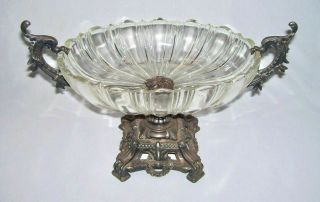 Antique Decorative & Ornate Oval Centerpiece Compote Bowl W/dragon - Like Handles