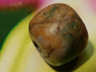 ANCIENT PRE - COLUMBIAN - MESOAMER.  MAYAN JADE BELIZE BEAD 15.  5 BY 13 MM HEIRLOOM 7