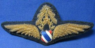Vintage Thailand Air Force Officer Gold Bullion 4 Inch Wings Badge Early Issue