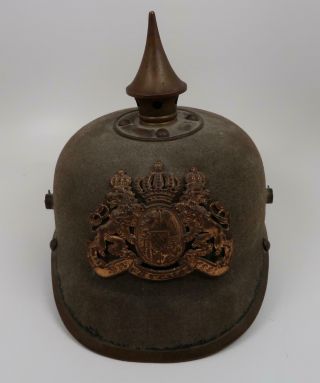 WW1 Imperial German pickelhaube ersatz parade Bavarian 1895 spike soldier helmet 12