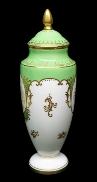 Sweet Coalport Hand Painted Green & Gold Porcelain Scenic Urn - A 2