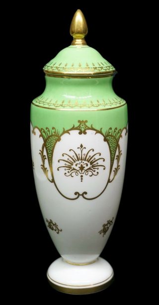 Sweet Coalport Hand Painted Green & Gold Porcelain Scenic Urn - A 3