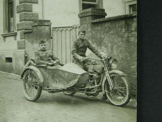 vintage WWI RPPC 2 soldiers HARLEY DAVIDSON MOTORCYCLE SIDECAR ARMY 2