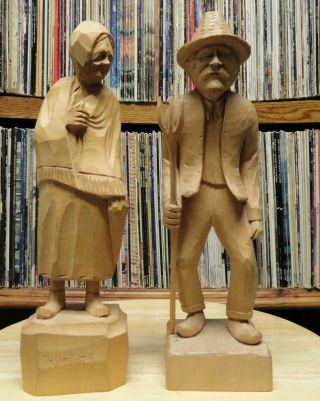 2 Carved Wood Figures - Pelletier,  A.  Morneau - St.  Jean Port Joli Quebec Canada