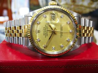 Mens Rolex Oyster Perpetual Datejust Gold Steel Diamond Watch