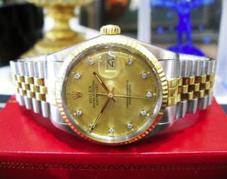 MENS ROLEX OYSTER PERPETUAL DATEJUST GOLD STEEL DIAMOND WATCH 2