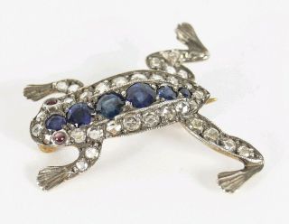 Victorian 18ct Gold Diamond & Sapphire Frog Brooch Pin