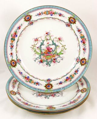 Set 3 Luncheon Plate Antique Royal Cauldon China England H9120 Aqua Floral White