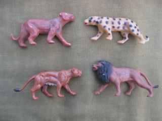 1953 Early Starlux France 4 Lions & Leopard Plastic Play Set Zoo Animals
