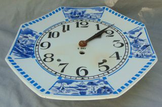 Antique German 8 Day Flow Blue Octagonal Porcelain Wall Clock Estate Fresh 5