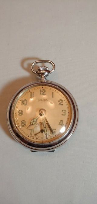 Antique 227383 Swiss Alarm Pocket Watch Brevet Solora,  Runs And Alarm