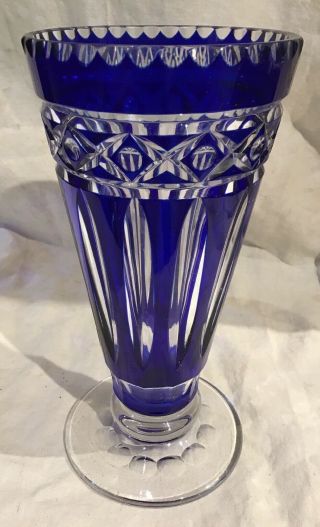 Antique Bohemian Cobalt Cut To Clear Glass Vase Possibly Nachtmann