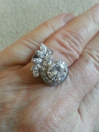 Antique 1ct Vs/g Diamond Platinum Ring With 8.  5mm Round Moissanite