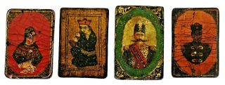 Ancient Hand Made/painted Persian Playing Cards On Paper Mache 2 1/2x1/1/2 "