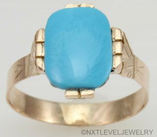 Antique C1900 Victorian Natural Persian Turquoise 14k Solid Gold Cocktail Ring