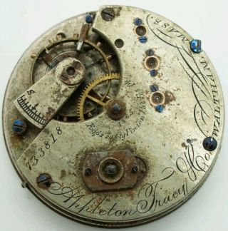 Vintage Waltham A.  T.  & Co.  1865 15 Jewel 10s Pocket Watch Movement For Repair