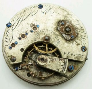 Vintage Waltham A.  T.  & Co.  1865 15 Jewel 10s pocket watch movement for repair 5