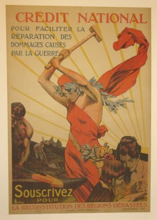 French Marianne Poster Linen First World War I Ww1 Wwi 1918 Lelong