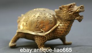 4.  9 " Collect Chinese Bronze Gild Dragon Tortoise Hundred Shou Turtle Lucky Statue