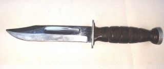 Vintage Ww11 Ka - Bar Olean Ny Polished Blade Military Fighting Knife Stacked Lea