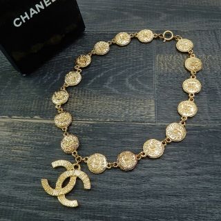 Chanel Gold Plated Cc Logos Charm Vintage Chain Necklace Choker 4677a Rise - On