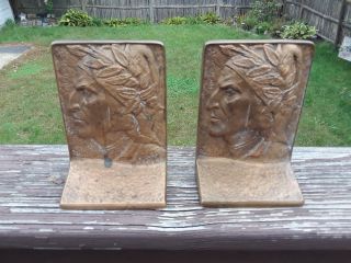 Dante Alighieri 1913 Bookend Set Galvano Bronze Signed West 1889 - 1920