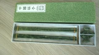 Vintage Chinese Jade ? Hardstone Chopsticks & Rests - Boxed