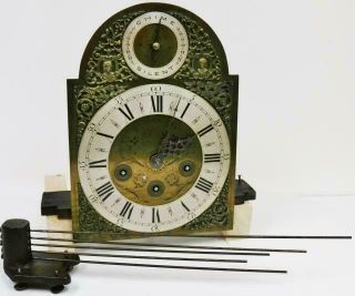 Antique 8 Day Brass & Silvered Dial Musical Grandfather Longcase Clock Movement