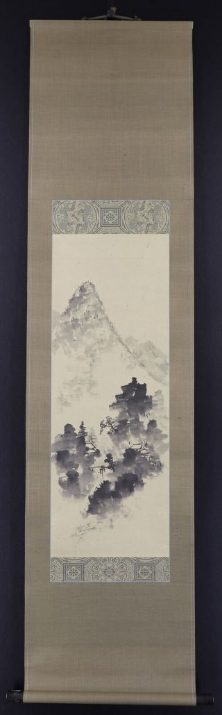 Japanese Hanging Scroll Art Painting Sansui Landscape Asian Antique E7219