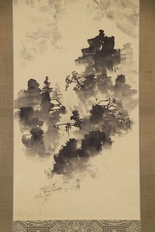 JAPANESE HANGING SCROLL ART Painting Sansui Landscape Asian antique E7219 4