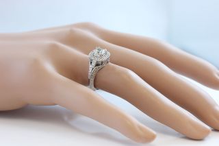 14k White Gold Cushion Cut Diamond Engagement Ring Antique Halo Pave Deco 1.  50ct 10