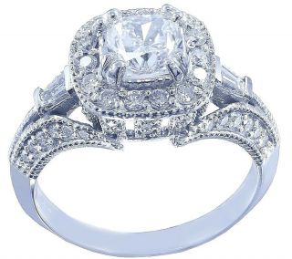 14k White Gold Cushion Cut Diamond Engagement Ring Antique Halo Pave Deco 1.  50ct