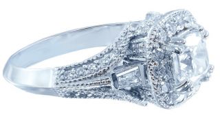 14k White Gold Cushion Cut Diamond Engagement Ring Antique Halo Pave Deco 1.  50ct 2
