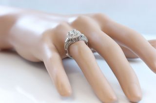 14k White Gold Cushion Cut Diamond Engagement Ring Antique Halo Pave Deco 1.  50ct 3