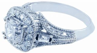 14k White Gold Cushion Cut Diamond Engagement Ring Antique Halo Pave Deco 1.  50ct 5
