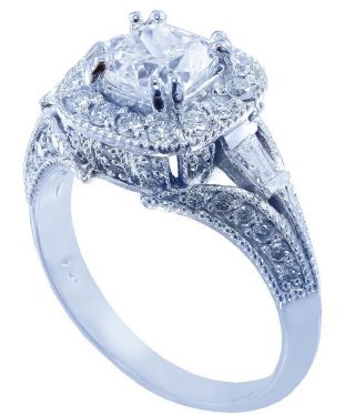 14k White Gold Cushion Cut Diamond Engagement Ring Antique Halo Pave Deco 1.  50ct 6