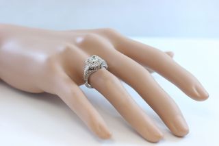 14k White Gold Cushion Cut Diamond Engagement Ring Antique Halo Pave Deco 1.  50ct 9
