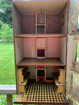 Miniatures Antique / Vintage German Dollhouse w/ Built In Furniture,  Lithograph 5