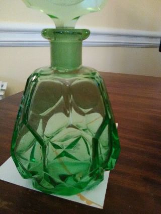 Vintage Czech Large Green Perfume Bottle,  Cut Intaglio Stopper, 2