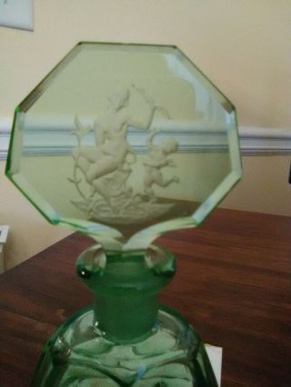 Vintage Czech Large Green Perfume Bottle,  Cut Intaglio Stopper, 3