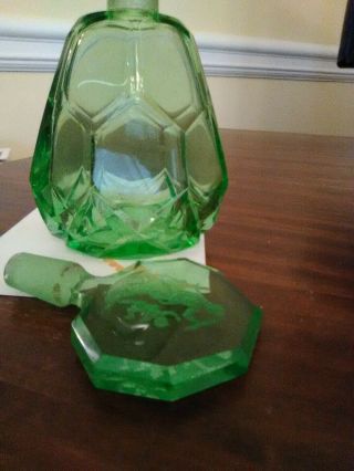Vintage Czech Large Green Perfume Bottle,  Cut Intaglio Stopper, 4