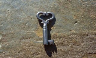 Antique Heart Shaped Bow Steel Barrel Key 1 - 3/4 " Antique Steel Heart Key