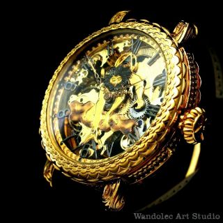 Vintage Mens Wrist Watch Glashutte Gold Skeleton Men 