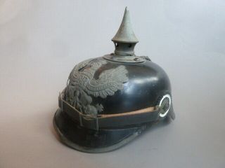 German Wwi Leather Pickelhaube Spike Helmet,  Maker Marked With 1915 Date