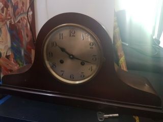 Art Deco Antique Napoleon Hat Wooden English Oak? Centre Mantle Clock Fht